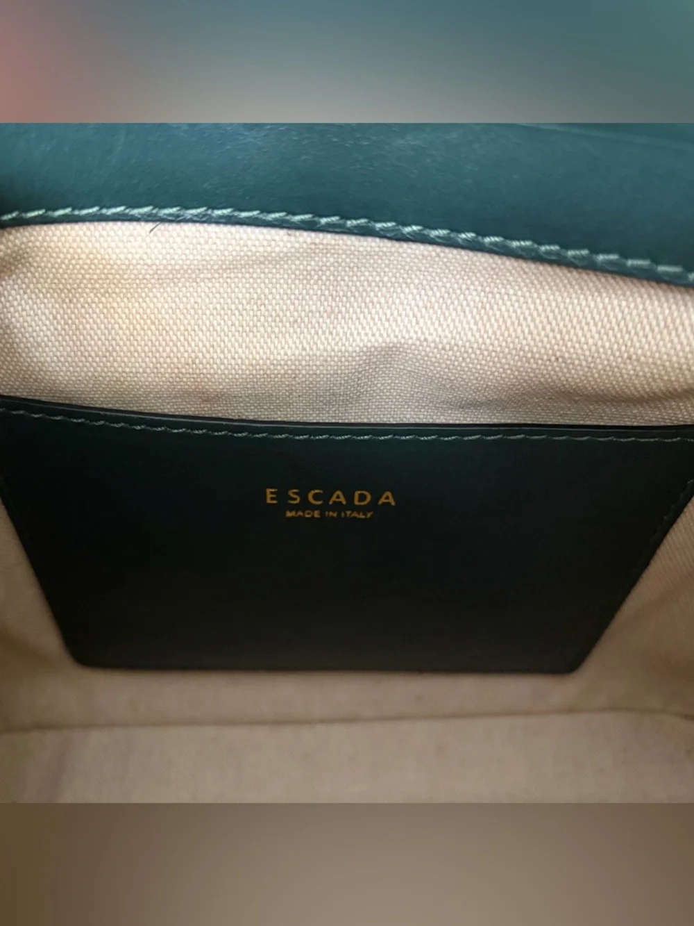 VNTG Escada Green Leather Top-Handle Shoulder Strap Bag Gold Hardware Italy 🇮🇹